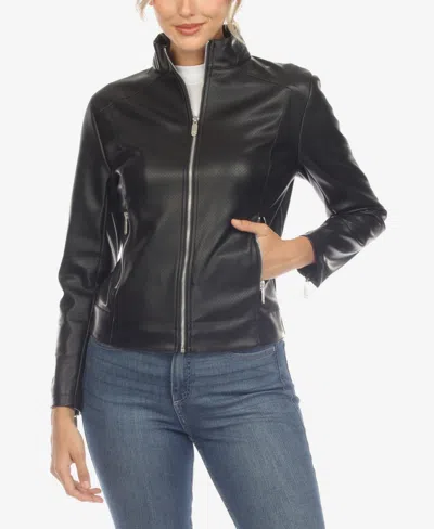 White Mark Women's Classic Biker Faux Leather Jacket In Black