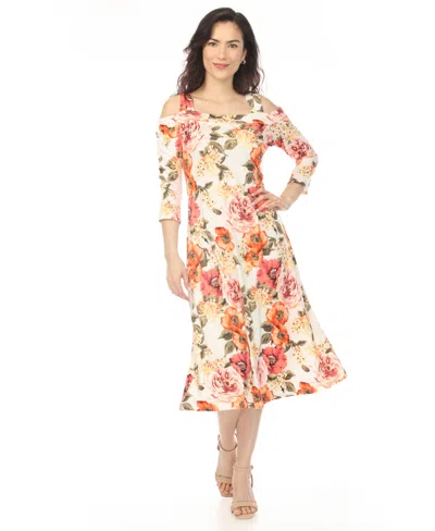 White Mark Women's Cold Shoulder 3/4 Sleeve Dress In Multi