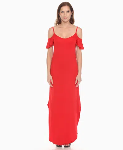 White Mark Women's Cold Shoulder Full Length Maxi Dress
