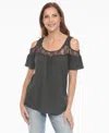 White Mark Women's Cold Shoulder Lace Trim Knit Top In Green