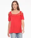 White Mark Women's Cold Shoulder Lace Trim Knit Top