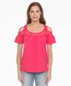 White Mark Women's Cold Shoulder Lace Trim Knit Top