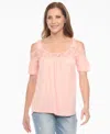 White Mark Women's Cold Shoulder Lace Trim Knit Top
