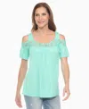 White Mark Women's Cold Shoulder Lace Trim Knit Top In Green