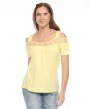 White Mark Women's Cold Shoulder Lace Trim Knit Top In Yellow