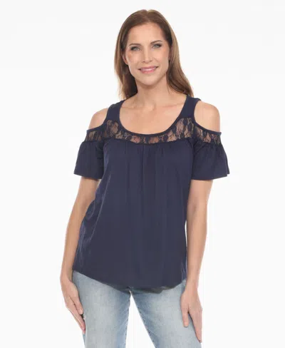 White Mark Women's Cold Shoulder Lace Trim Knit Top