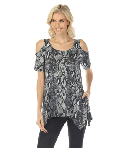 White Mark Women's Cold Shoulder Snake Print Swing Top In Gray