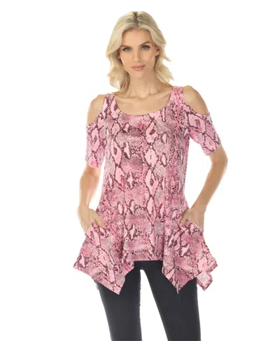 White Mark Women's Cold Shoulder Snake Print Swing Top In Pink