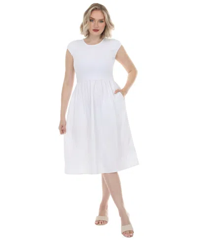 White Mark Women's Crew Neck Midi Dress In White