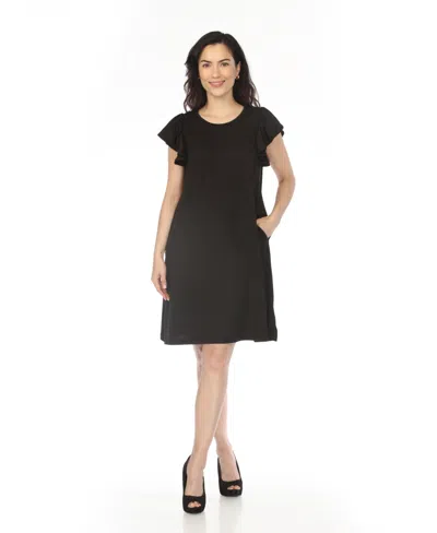 White Mark Women's Crew Neck Ruffle Sleeve Dress In Black