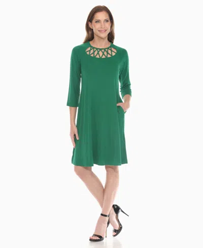 White Mark Women's Criss Cross Neckline A-line Dress In Green