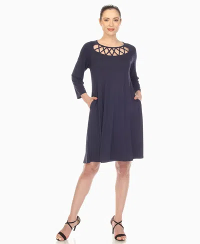 White Mark Women's Criss Cross Neckline A-line Dress In Blue