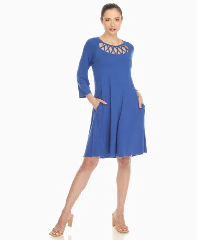 White Mark Women's Criss Cross Neckline A-line Dress In Blue