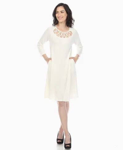 White Mark Women's Criss Cross Neckline A-line Dress In White