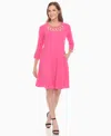 White Mark Plus Size Criss Cross Neckline 3/4 Sleeve Swing Dress