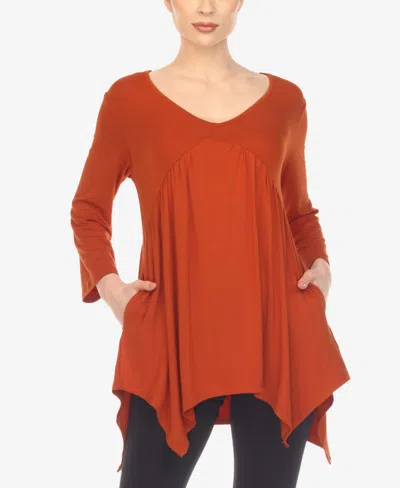 White Mark Women's Maternity Empire Waist V-neck Tunic Top In Orange