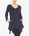 White Mark Women's Maternity Empire Waist V-neck Tunic Top In Black