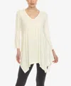 White Mark Women's Maternity Empire Waist V-neck Tunic Top In White