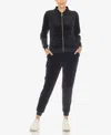 White Mark Women's Faux Leather Stripe Velour 2 Piece Tracksuit Set In Black