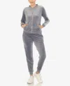 White Mark Women's Faux Leather Stripe Velour 2 Piece Tracksuit Set In Charcoal