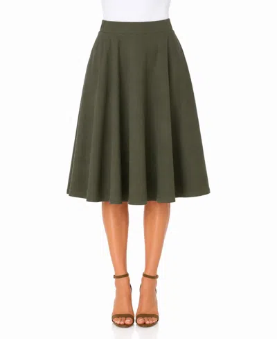 White Mark Women's Flared Pull-on Midi Skirt In Green