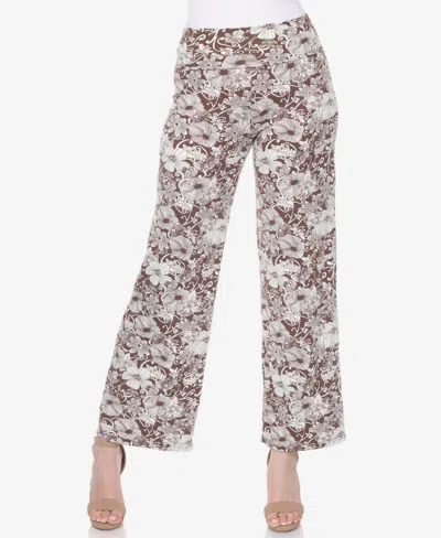 White Mark Women's Floral Print Wide Leg Palazzo Pants In Brown