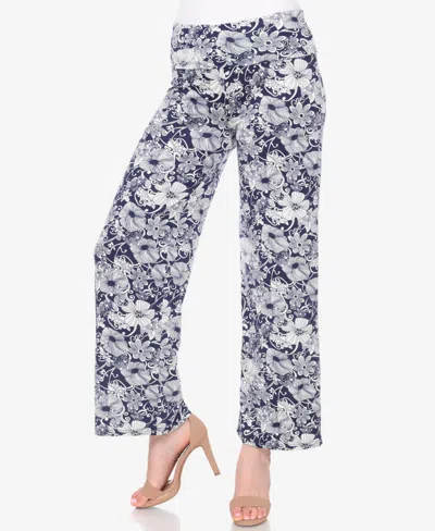 White Mark Womens Fold-over Waist Polyester Wide Leg Pants In Blue