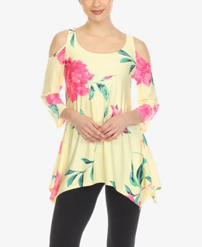 WHITE MARK WOMEN'S FLORAL PRINTED COLD SHOULDER TUNIC TOP