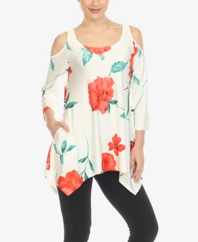 WHITE MARK WOMEN'S FLORAL PRINTED COLD SHOULDER TUNIC TOP