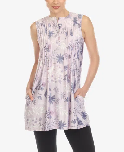White Mark Women's Floral Sleeveless Tunic Top In Lavender