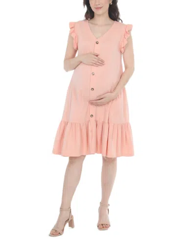 White Mark Women's Flutter-sleeve Button-front Tiered Maternity Dress In Pattern