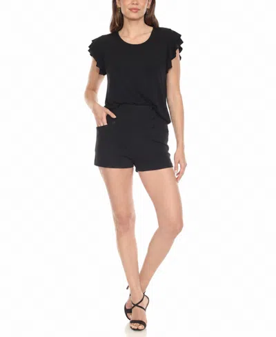 White Mark Women's Flutter-sleeve Top And Pull-on Shorts Set In Black
