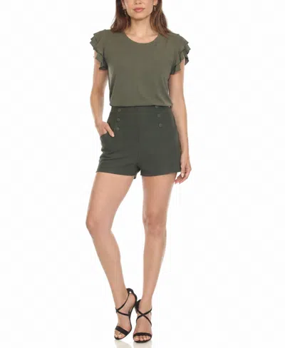 White Mark Women's Flutter-sleeve Top And Pull-on Shorts Set In Green
