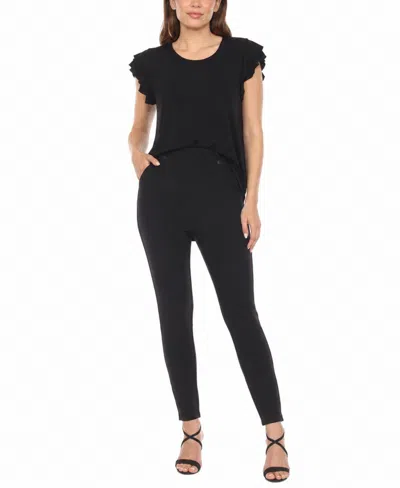White Mark Women's Flutter-sleeve Top And Scuba Pants Set In Black