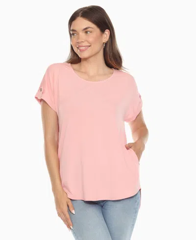 White Mark Women's Folded Short Sleeve Solid Top In Pink