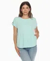 White Mark Plus Size Folded Short Sleeve Solid Top In Blue