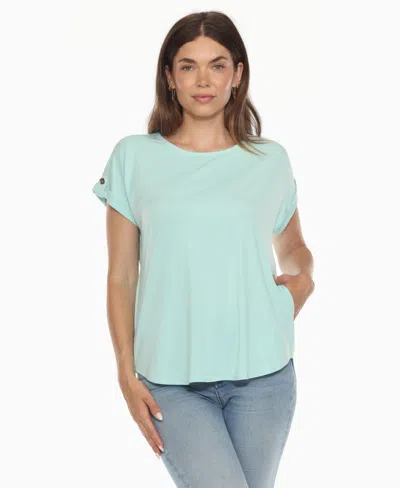 White Mark Women's Folded Short Sleeve Solid Top In Blue