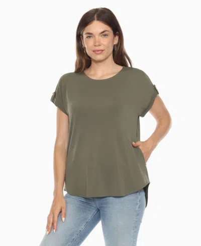 White Mark Women's Folded Short Sleeve Solid Top In Green
