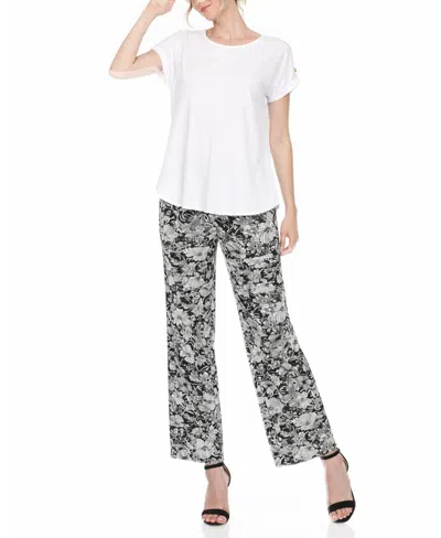 White Mark Women's Folded-sleeve Top And Printed Pant Two-piece Set In White