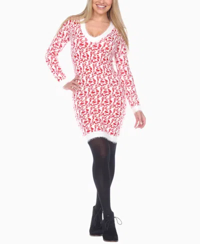White Mark Women's Fuzzy Knit Sweater Dress In Red