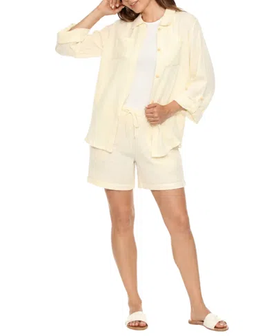 White Mark Women's Gauze Button-front Shirt Shorts Set In White