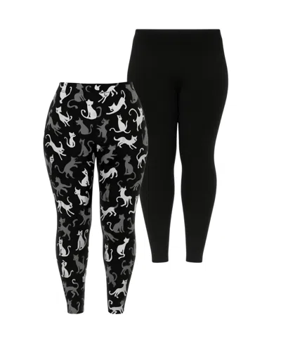 WHITE MARK WOMEN'S HALLOWEEN CAT PRINT LEGGINGS