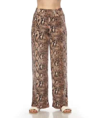 White Mark Women's High-waist Floral Wide-leg Pants In Brown