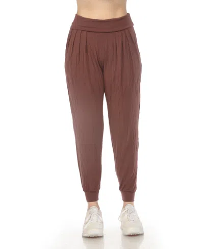 White Mark Women's High-waist Pleated Lounge Pants In Brown