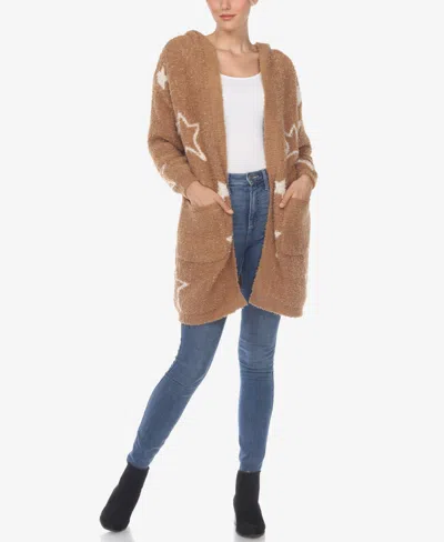 White Mark Women's Hooded Open Front Sherpa Coat In Brown
