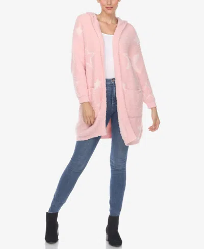 White Mark Women's Hooded Open Front Sherpa Coat In Pink
