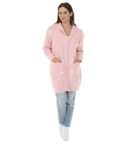 White Mark Women's Hooded Star-print Wool Cardigan In Pink