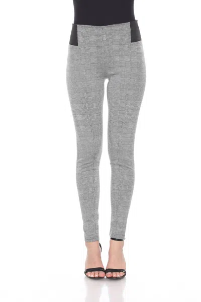 White Mark Women's Jacquard Slim Pants In Grey Square In Multi