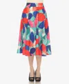 White Mark Women's Leaf Print Vintage Flared Midi Skirt In Red