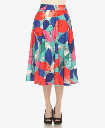 White Mark Women's Leaf Print Vintage Flared Midi Skirt In Red
